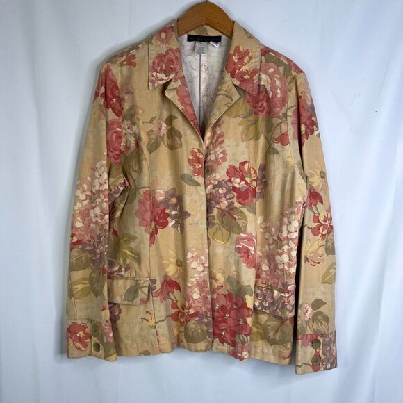 Alexis & Avery 100% Cotton Lightweight Tan Floral Print Cottage Core Jacket LG - Picture 11 of 11